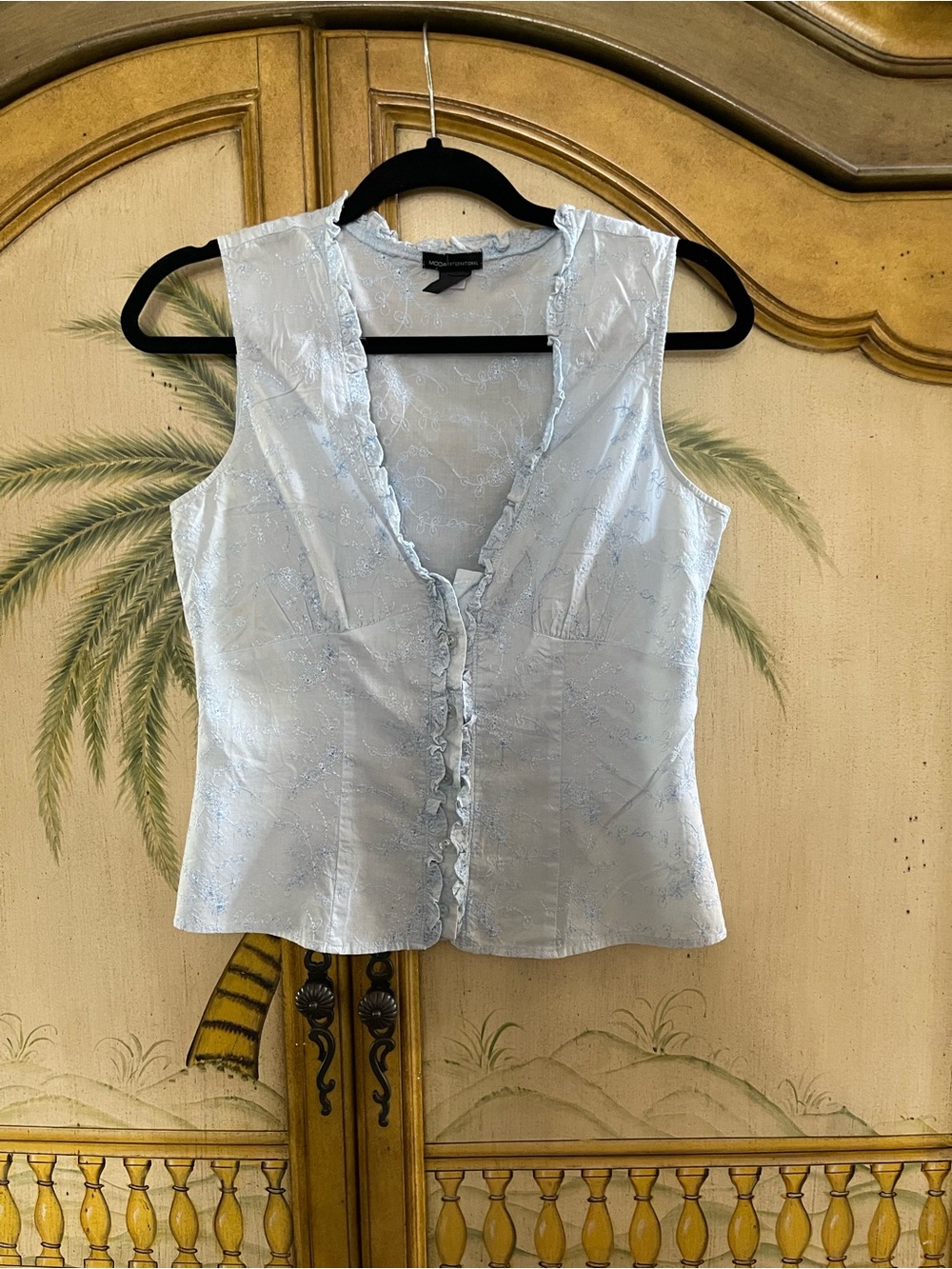 Moda International Light Blue Ruffle-Trim Sleeveless tank